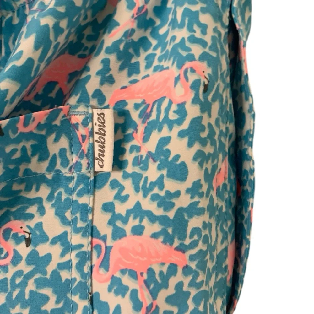 Chubbies Men’s Large Blue/Pink Flamingo Print Lined Drawstring Shorts